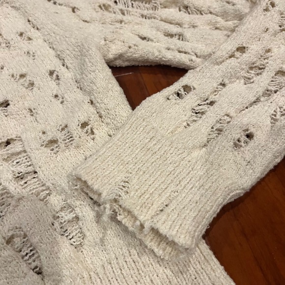 ZARA Cardigan Sweater Knit Cream Beige Distressed Button Front Long Sleeve New S - Picture 10 of 10